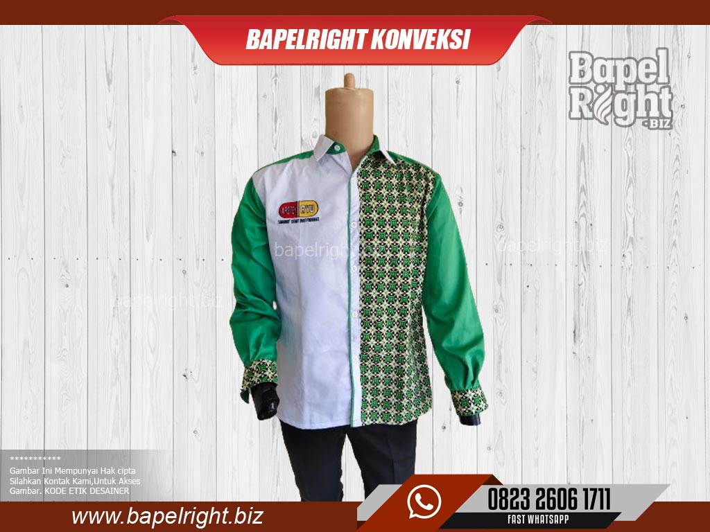 Desain Baju Kombinasi Batik Putih Hijau